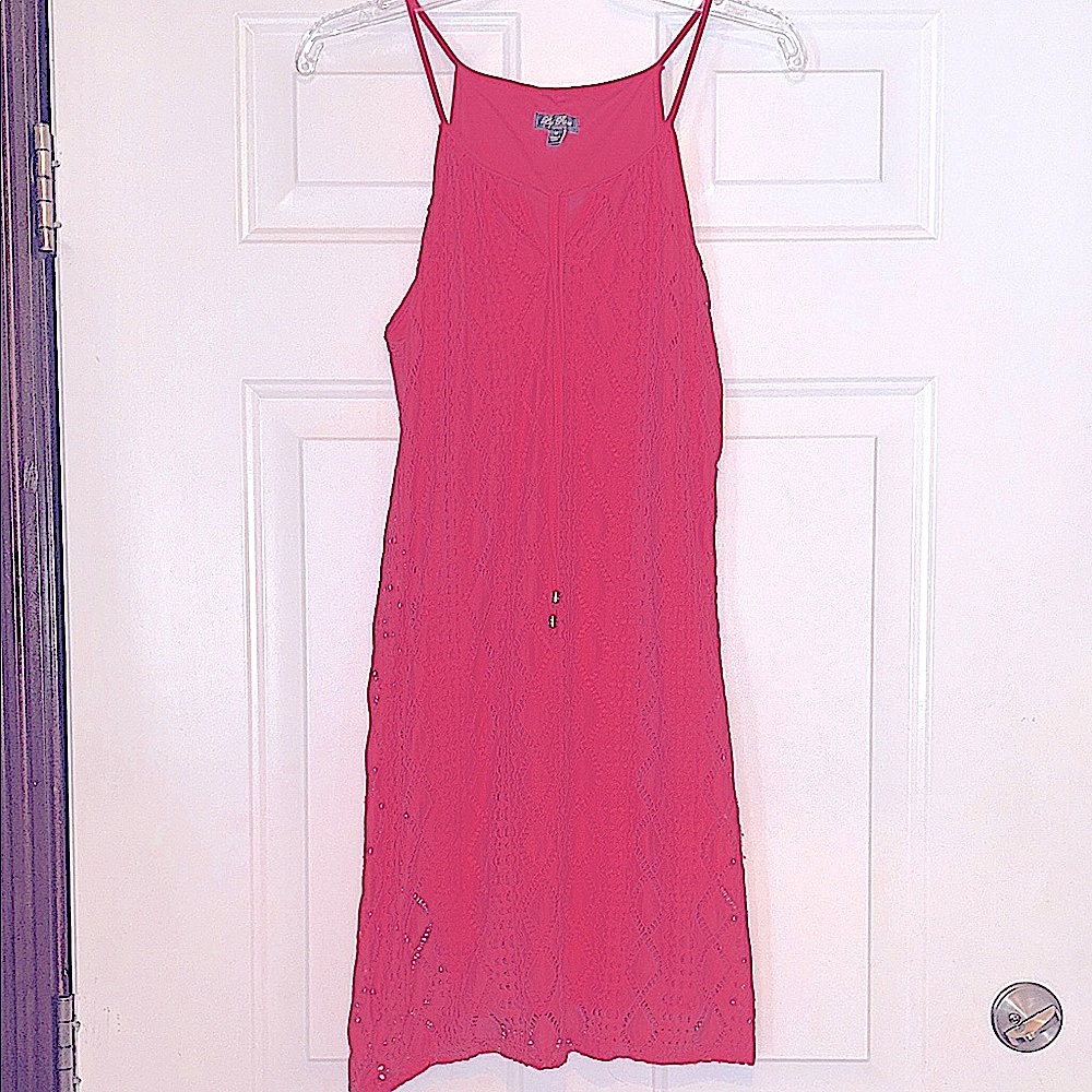 Lily Rose Lace A-Line Dress M Pink Spaghetti Strap Lined Monochrome Casual